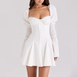 House of CB Ellerie White Cotton Flute Sleeve Mini Dress